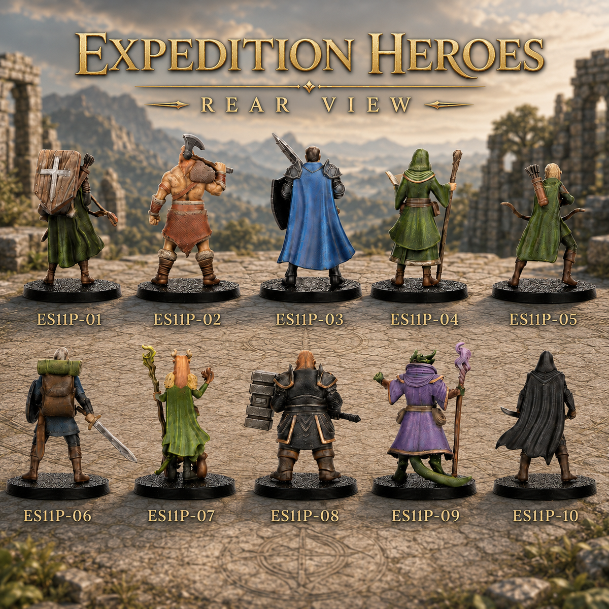 ES11 Expedition Heroes Miniature Set, 10 Pcs DnD Player Character Minis, Fantasy Adventurer Party Figures, Tabletop TTRPG Wargame Miniatures Pack