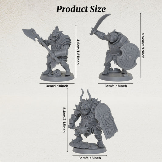AS1029 Orc Boar Fighter Resin Miniature Set, 3 Pcs Orc Warriors, Unpainted Fantasy Wargame Minis, DND RPG Monster Figures