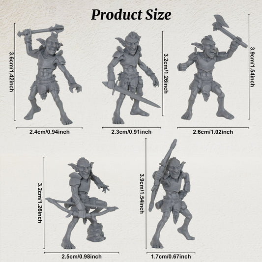 AS1035 Goblin Raider Resin Miniature Set, 5 Styles Goblin Raiders, Unpainted Fantasy Wargame Minis, DND RPG Monster Figures