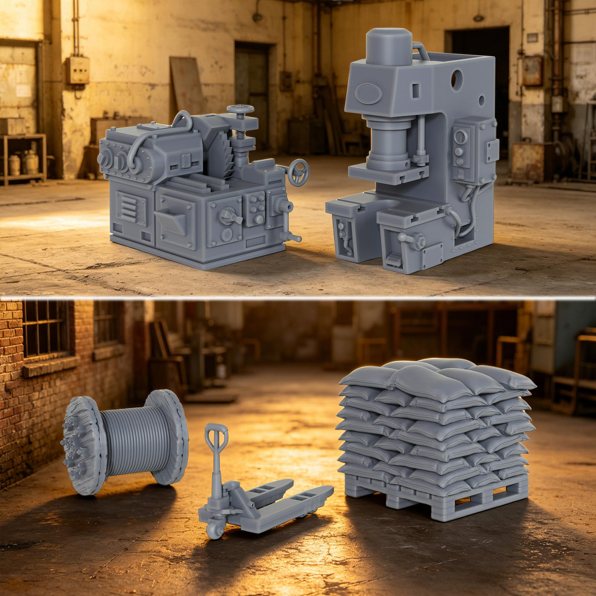 AS1054 Factory Machines Resin Terrain Set, Industrial Workshop Machinery Miniatures, Unpainted Wargame Scenery Props, Diorama Accessories for Tabletop Games