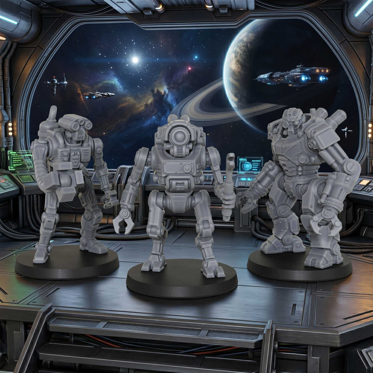 AS1013 Sci-Fi Mining Droids Resin Miniatures Set, Unpainted Robot Minis for Tabletop Wargame TTRPG, Hobby Gift & Collectible