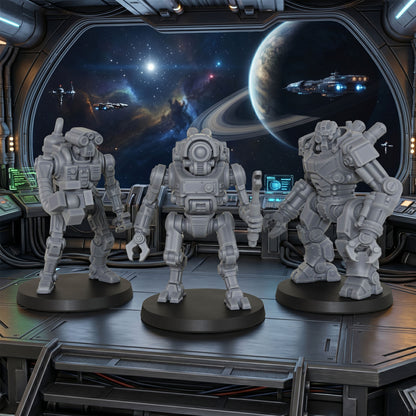 AS1013 Sci-Fi Mining Droids Resin Miniatures Set, Unpainted Robot Minis for Tabletop Wargame TTRPG, Hobby Gift & Collectible