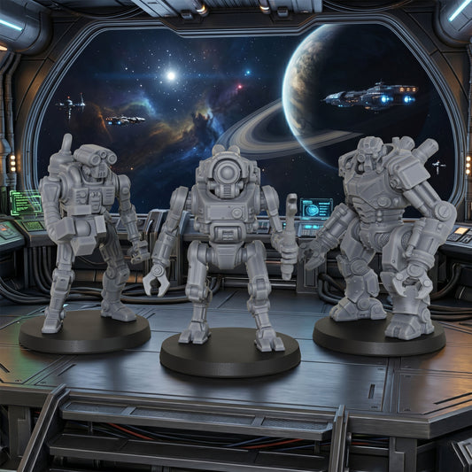 AS1013 Sci-Fi Mining Droids Resin Miniatures Set, Unpainted Robot Minis for Tabletop Wargame TTRPG, Hobby Gift & Collectible