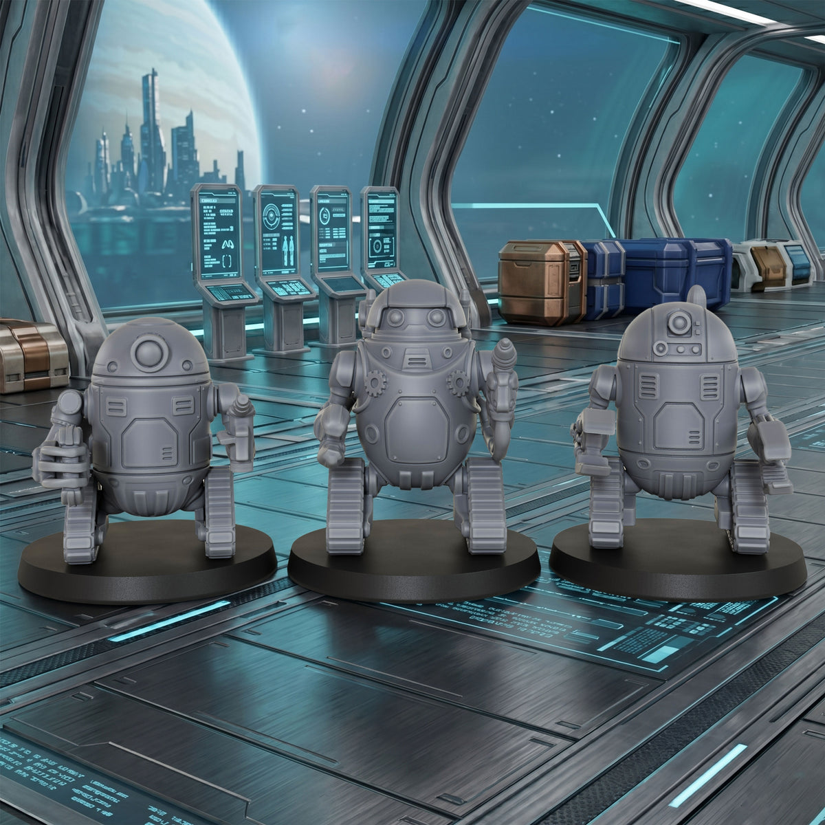 AS1016 Retro Droids Miniatures, Unpainted Resin Figures for TTRPG Tabletop Gaming