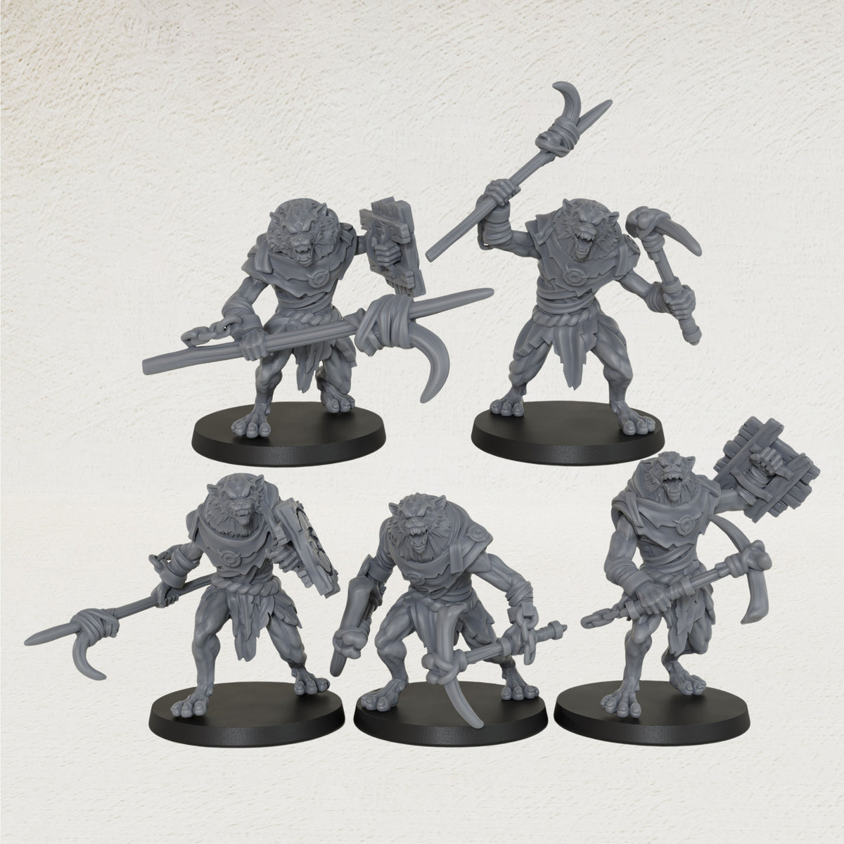 AS1033 Werewolf Resin Miniature Set, 5 Styles Lycanthrope Warriors, Unpainted Fantasy Wargame Minis, DND RPG Monster Figures