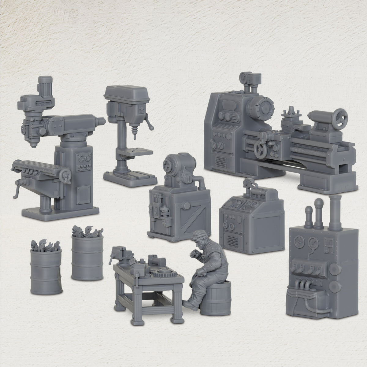 AS1064 Workshop Equipment Resin Model Set, Industrial Workshop Terrain Miniatures, Unpainted Wargame Scenery, Collectible Display Figures, Perfect Gift for Tabletop Hobbyists