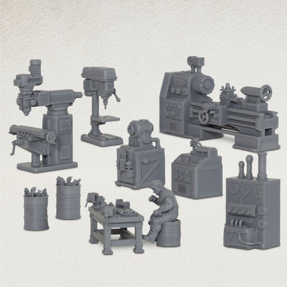 AS1064 Workshop Equipment Resin Model Set, Industrial Workshop Terrain Miniatures, Unpainted Wargame Scenery, Collectible Display Figures, Perfect Gift for Tabletop Hobbyists