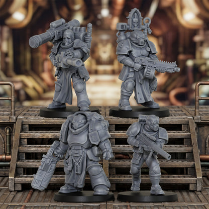 AS1069 Sci-Fi Heavy Infantry Miniature Squad, Armored Space Warriors, Unpainted Resin Wargame Minis