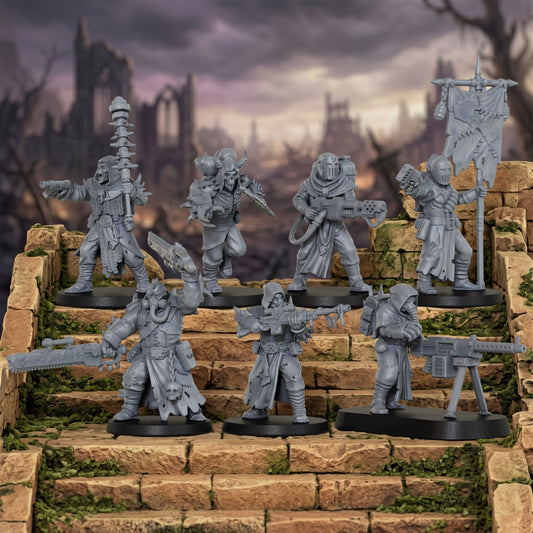 AS1070 Grimdark Renegades Squad Miniatures, Chaos Cultist Soldiers, Unpainted Resin Wargame Minis