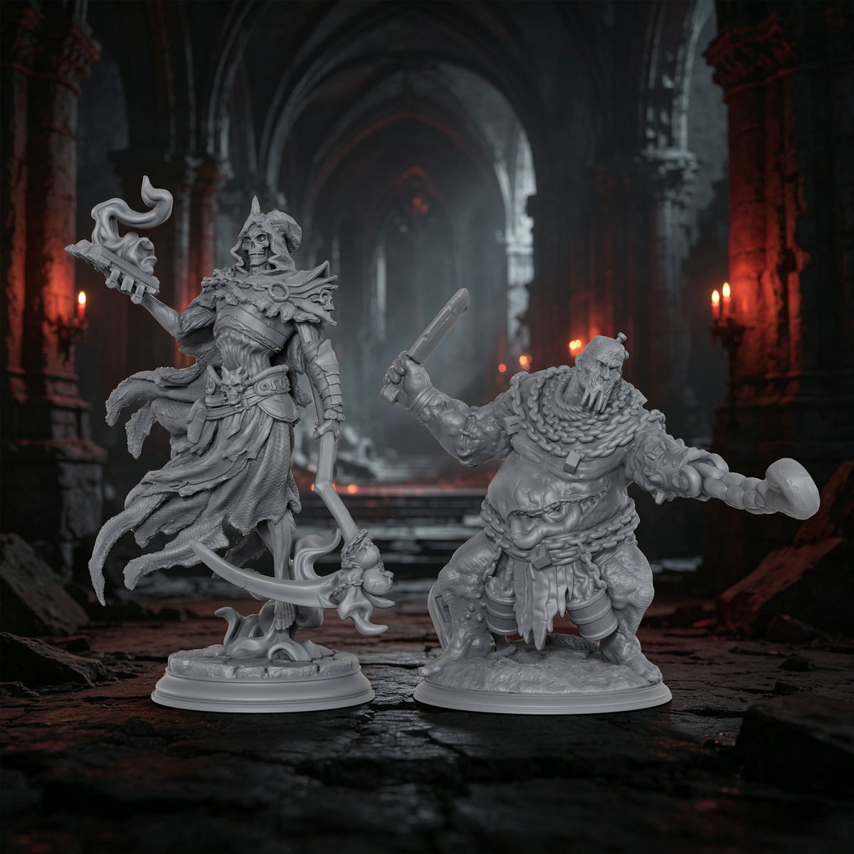 AS1073 Lich Lord & Butcher Monster Miniature Duo, Unpainted Resin Boss Models for D&D & Tabletop RPG