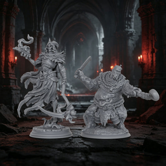 AS1073 Lich Lord & Butcher Monster Miniature Duo, Unpainted Resin Boss Models for D&D & Tabletop RPG