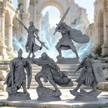AS1076 Elf Knight Miniature Set, Unpainted Resin Mini, DnD Elf Warrior Model, Tabletop RPG, Wargaming Diorama Mini for Hobby Painting