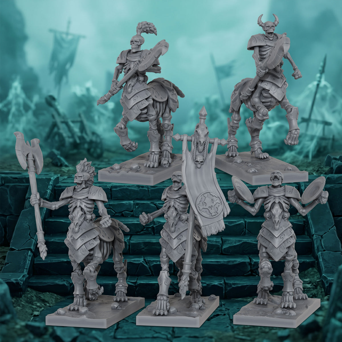 AS1082 Bone Centaurs Unpainted Resin Tabletop Miniatures, Skeleton Centaur Cavalry, Split Design Easy to Paint, Fantasy RPG Wargame Diorama Set