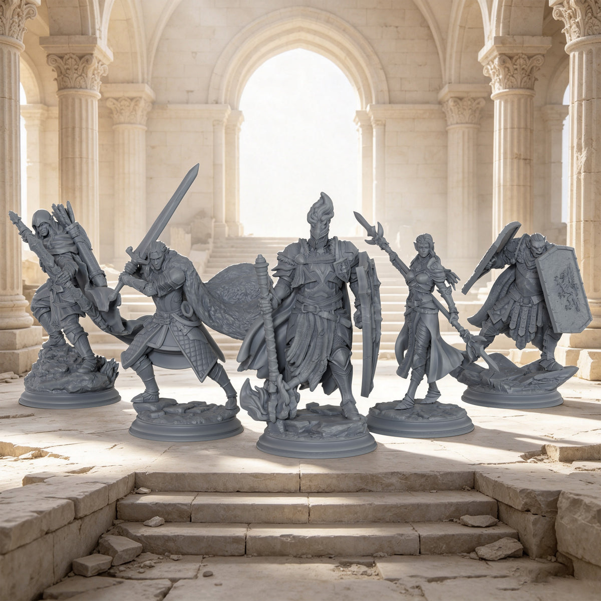 AS1076 Elf Knight Miniature Set, Unpainted Resin Mini, DnD Elf Warrior Model, Tabletop RPG, Wargaming Diorama Mini for Hobby Painting