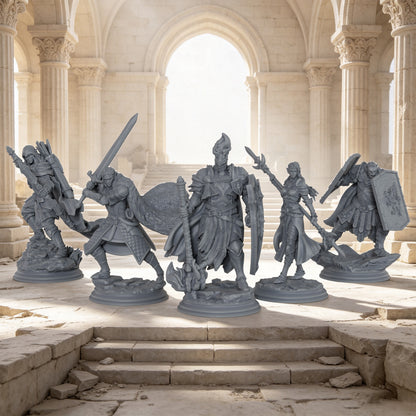 AS1076 Elf Knight Miniature Set, Unpainted Resin Mini, DnD Elf Warrior Model, Tabletop RPG, Wargaming Diorama Mini for Hobby Painting