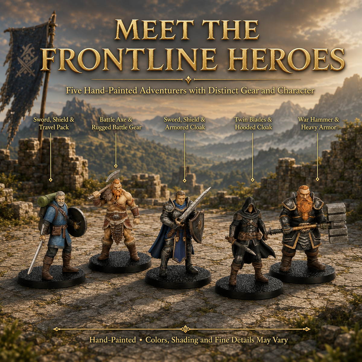 ES11 Expedition Heroes Miniature Set, 10 Pcs DnD Player Character Minis, Fantasy Adventurer Party Figures, Tabletop TTRPG Wargame Miniatures Pack