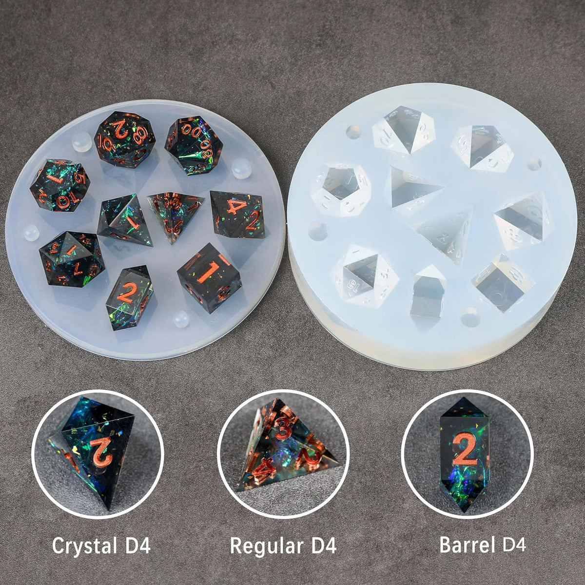 DND Dice Set Mold for Resin Silicone, 9 Pcs Sharp Edge Dice for D&D and Tabletop RPG