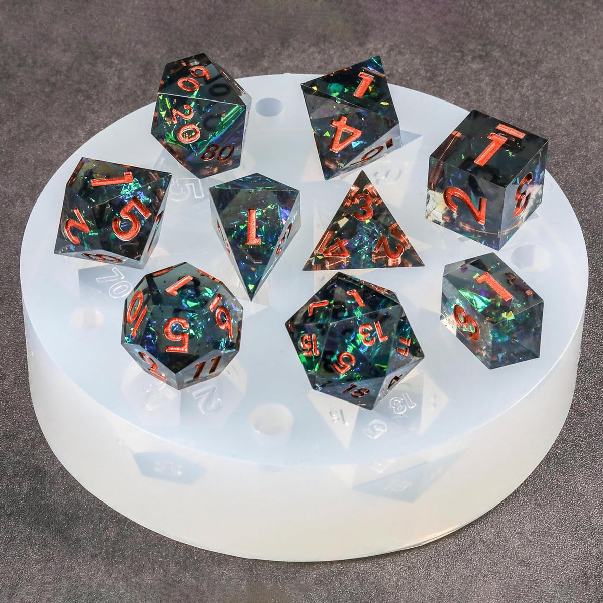 DND Dice Set Mold for Resin Silicone, 9 Pcs Sharp Edge Dice for D&D and Tabletop RPG