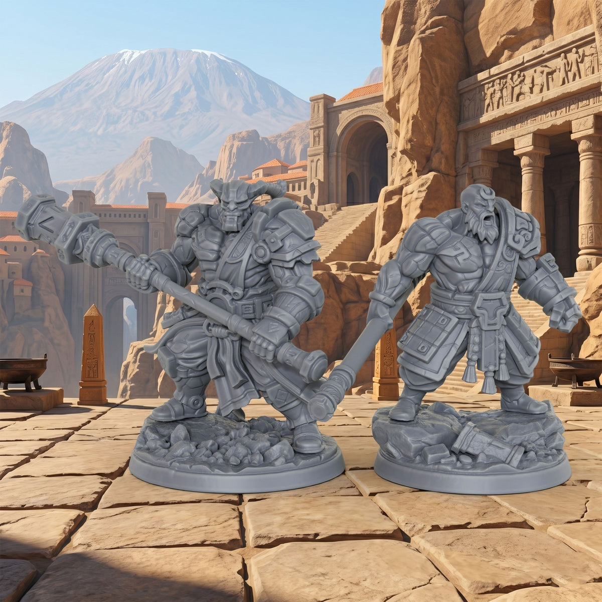 AS1012 Rune Giants Duo Resin Miniatures Set, Unpainted Fantasy Minis for TTRPG, Hobby Gift & Collectible
