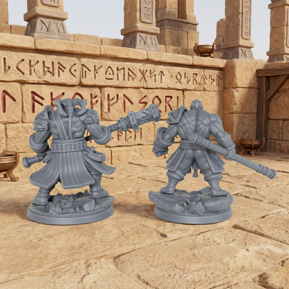 AS1012 Rune Giants Duo Resin Miniatures Set, Unpainted Fantasy Minis for TTRPG, Hobby Gift & Collectible
