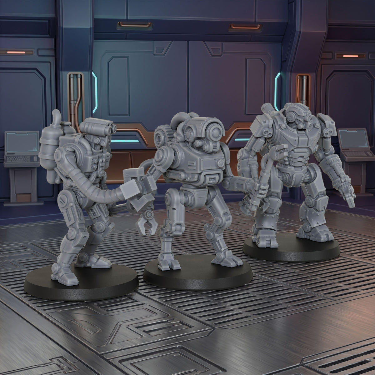 AS1013 Sci-Fi Mining Droids Resin Miniatures Set, Unpainted Robot Minis for Tabletop Wargame TTRPG, Hobby Gift & Collectible