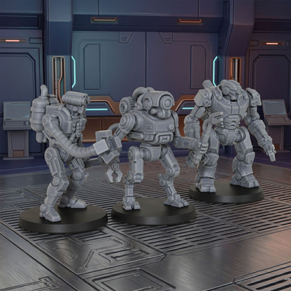 AS1013 Sci-Fi Mining Droids Resin Miniatures Set, Unpainted Robot Minis for Tabletop Wargame TTRPG, Hobby Gift & Collectible
