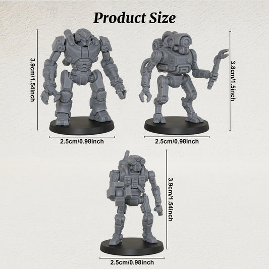 AS1013 Sci-Fi Mining Droids Resin Miniatures Set, Unpainted Robot Minis for Tabletop Wargame TTRPG, Hobby Gift & Collectible