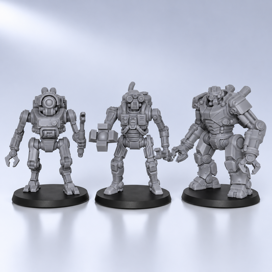 AS1013 Sci-Fi Mining Droids Resin Miniatures Set, Unpainted Robot Minis for Tabletop Wargame TTRPG, Hobby Gift & Collectible