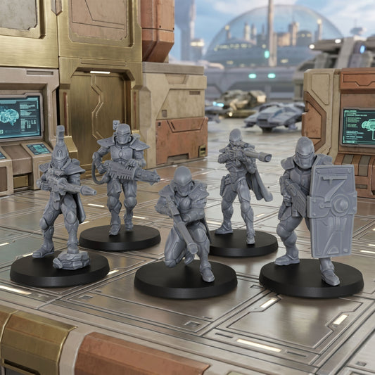 AS1020 Sci-Fi Strike Team Miniatures, Futuristic armored infantry squad, Diversified weapon loadouts, Sci-Fi mini figures for TTRPG and Wargame