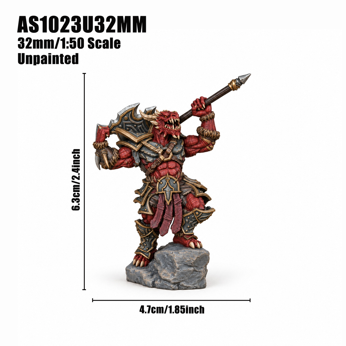 AS1023 Dragonborn Barbarian Fantasy Miniature, DnD Dragonborn Warrior Wargame Mini, Painted & Unpainted Versions, Tabletop TTRPG Figure, Hobby Gift & Collectible