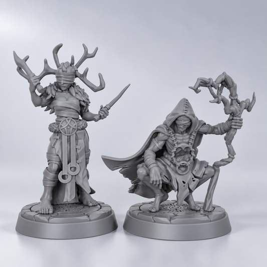 AS1028 Blind Seers Resin Miniature Set, 2 Pcs Blind Oracle Shamans, Unpainted Fantasy Wargame Minis, DND RPG Character Figures