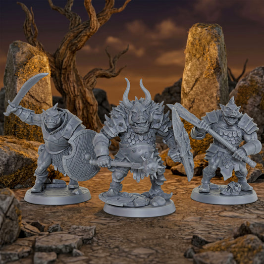 AS1029 Orc Boar Fighter Resin Miniature Set, 3 Pcs Orc Warriors, Unpainted Fantasy Wargame Minis, DND RPG Monster Figures