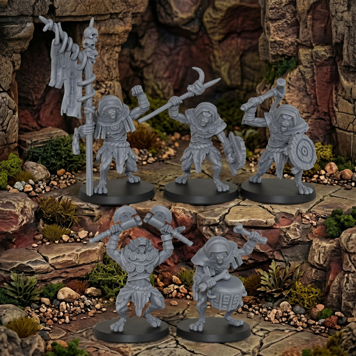 AS1032 Werewolf Set Resin Miniature Pack, 5 Pcs Lycanthrope Command Group, Unpainted Fantasy Wargame Minis, DND RPG Monster Figures