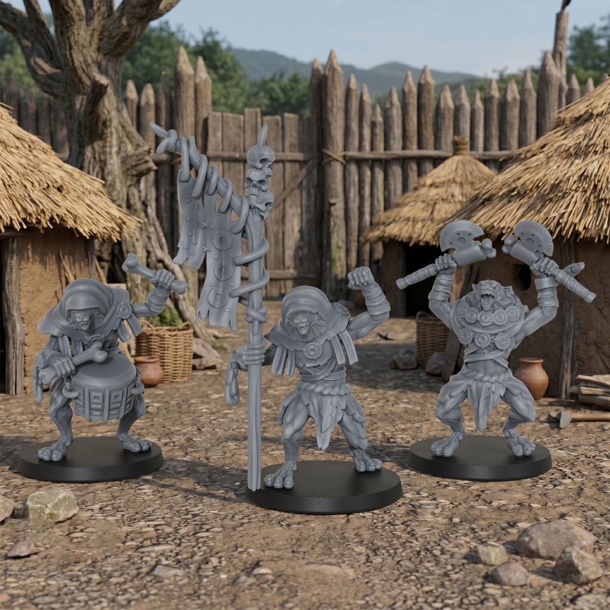 AS1032 Werewolf Set Resin Miniature Pack, 5 Pcs Lycanthrope Command Group, Unpainted Fantasy Wargame Minis, DND RPG Monster Figures
