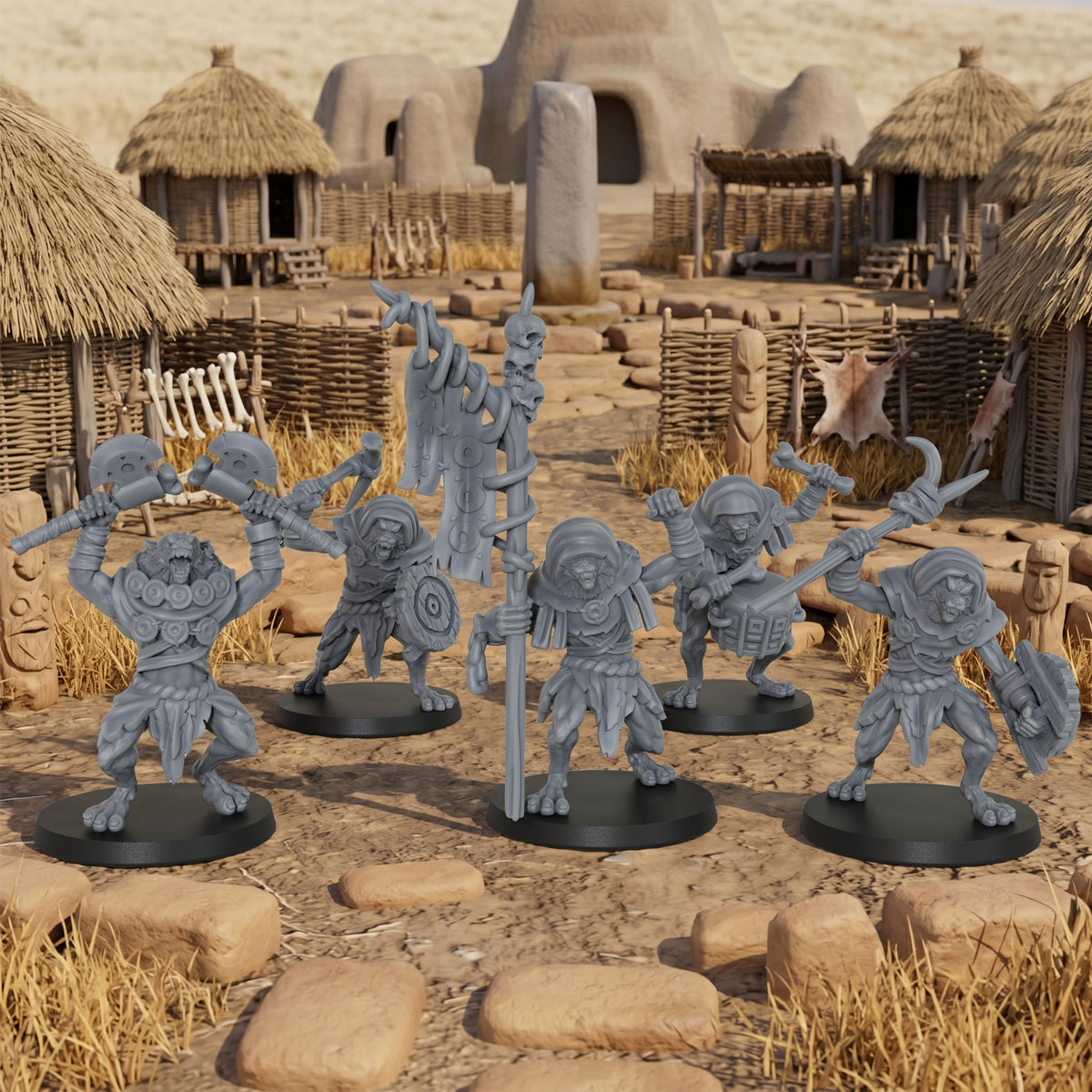 AS1032 Werewolf Set Resin Miniature Pack, 5 Pcs Lycanthrope Command Group, Unpainted Fantasy Wargame Minis, DND RPG Monster Figures