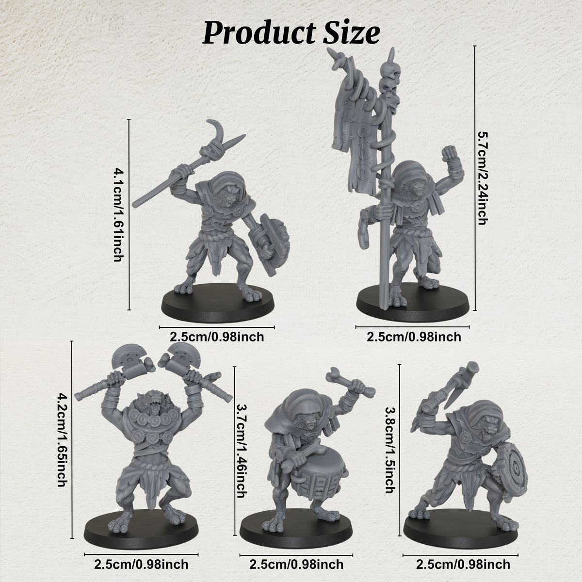 AS1032 Werewolf Set Resin Miniature Pack, 5 Pcs Lycanthrope Command Group, Unpainted Fantasy Wargame Minis, DND RPG Monster Figures