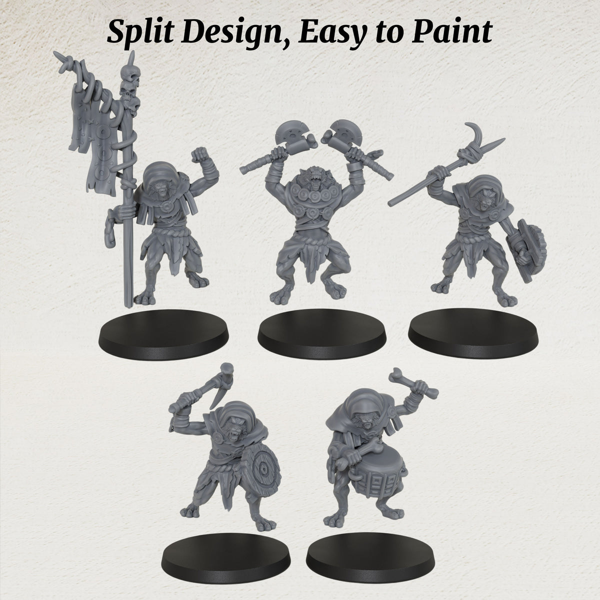 AS1032 Werewolf Set Resin Miniature Pack, 5 Pcs Lycanthrope Command Group, Unpainted Fantasy Wargame Minis, DND RPG Monster Figures