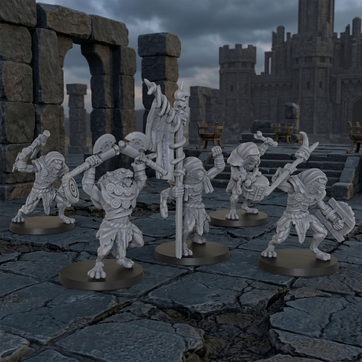 AS1032 Werewolf Set Resin Miniature Pack, 5 Pcs Lycanthrope Command Group, Unpainted Fantasy Wargame Minis, DND RPG Monster Figures
