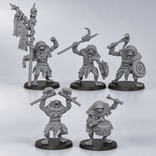 AS1032 Werewolf Set Resin Miniature Pack, 5 Pcs Lycanthrope Command Group, Unpainted Fantasy Wargame Minis, DND RPG Monster Figures