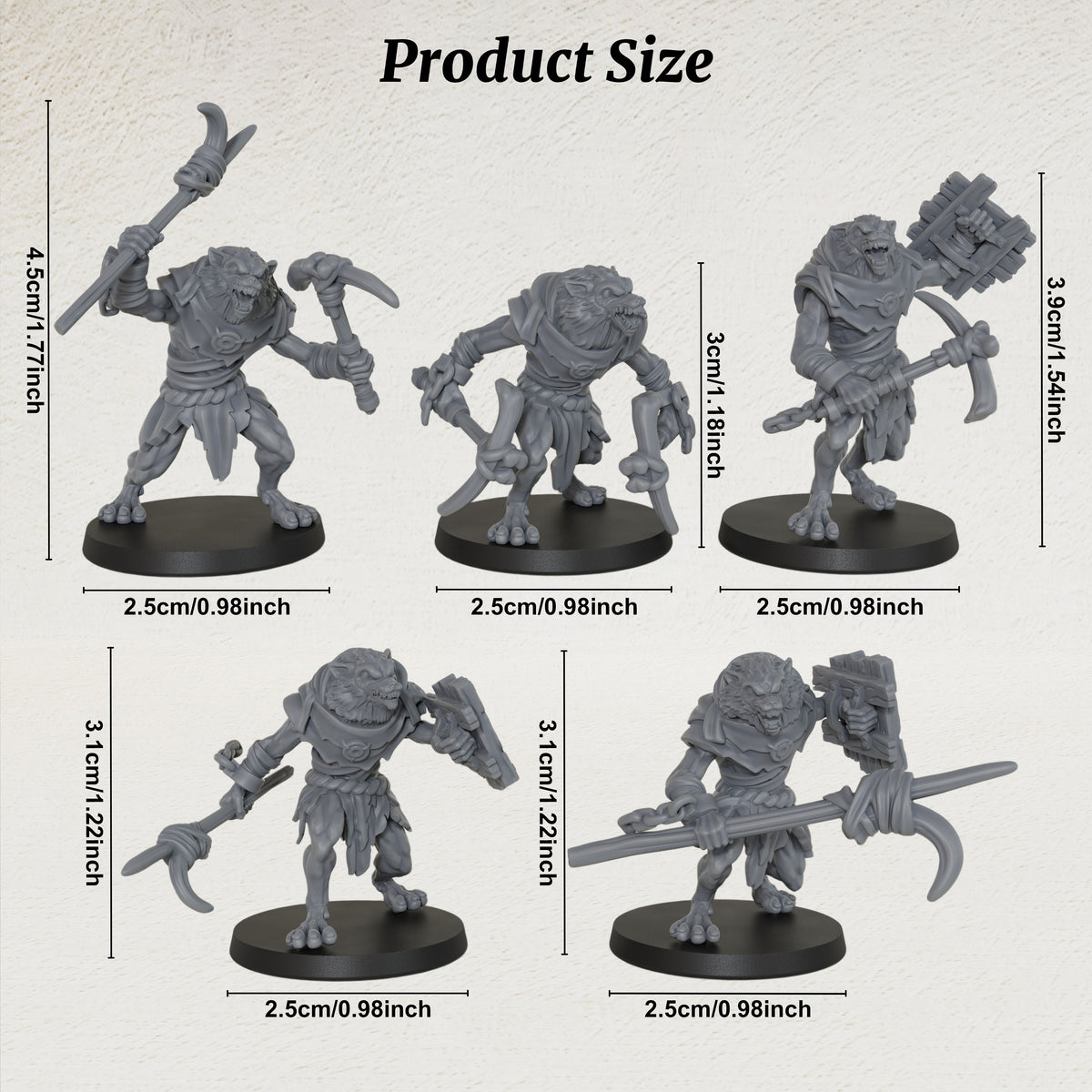 AS1033 Werewolf Resin Miniature Set, 5 Styles Lycanthrope Warriors, Unpainted Fantasy Wargame Minis, DND RPG Monster Figures