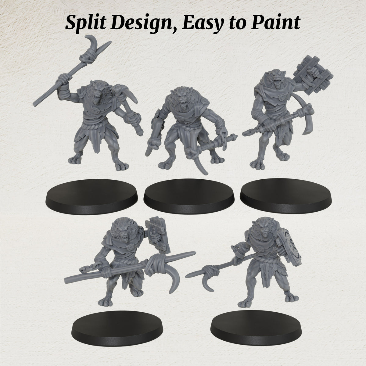 AS1033 Werewolf Resin Miniature Set, 5 Styles Lycanthrope Warriors, Unpainted Fantasy Wargame Minis, DND RPG Monster Figures