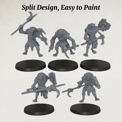 AS1033 Werewolf Resin Miniature Set, 5 Styles Lycanthrope Warriors, Unpainted Fantasy Wargame Minis, DND RPG Monster Figures