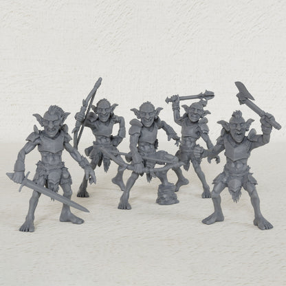 AS1035 Goblin Raider Resin Miniature Set, 5 Styles Goblin Raiders, Unpainted Fantasy Wargame Minis, DND RPG Monster Figures