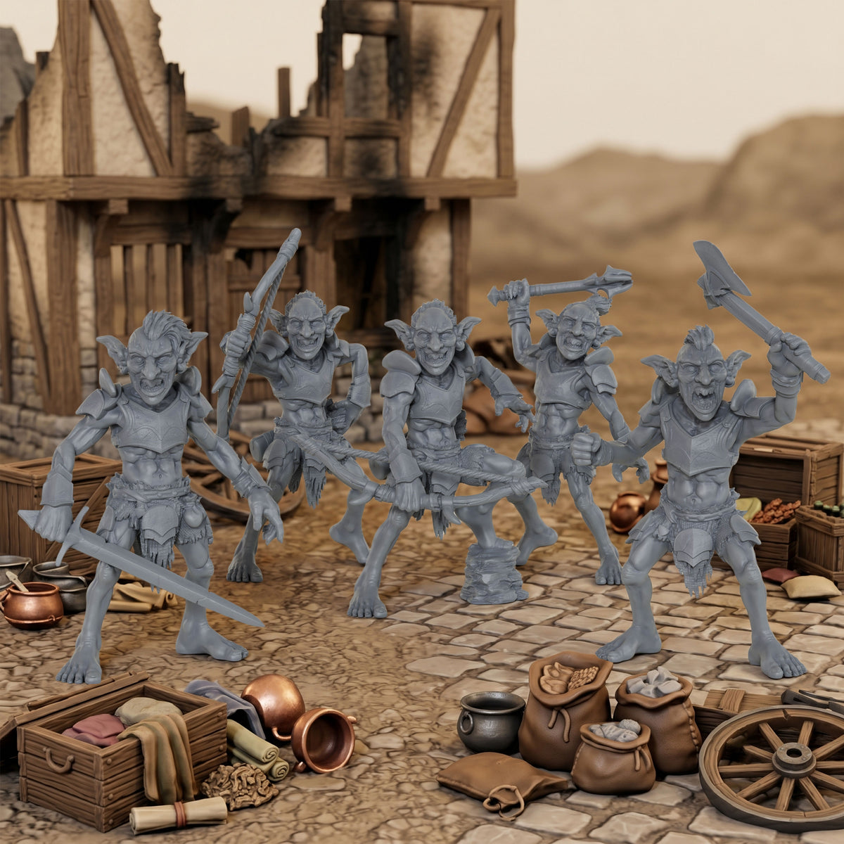 AS1035 Goblin Raider Resin Miniature Set, 5 Styles Goblin Raiders, Unpainted Fantasy Wargame Minis, DND RPG Monster Figures
