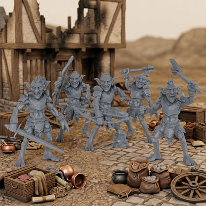 AS1035 Goblin Raider Resin Miniature Set, 5 Styles Goblin Raiders, Unpainted Fantasy Wargame Minis, DND RPG Monster Figures