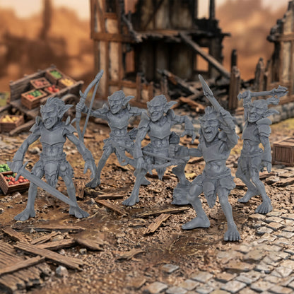 AS1035 Goblin Raider Resin Miniature Set, 5 Styles Goblin Raiders, Unpainted Fantasy Wargame Minis, DND RPG Monster Figures