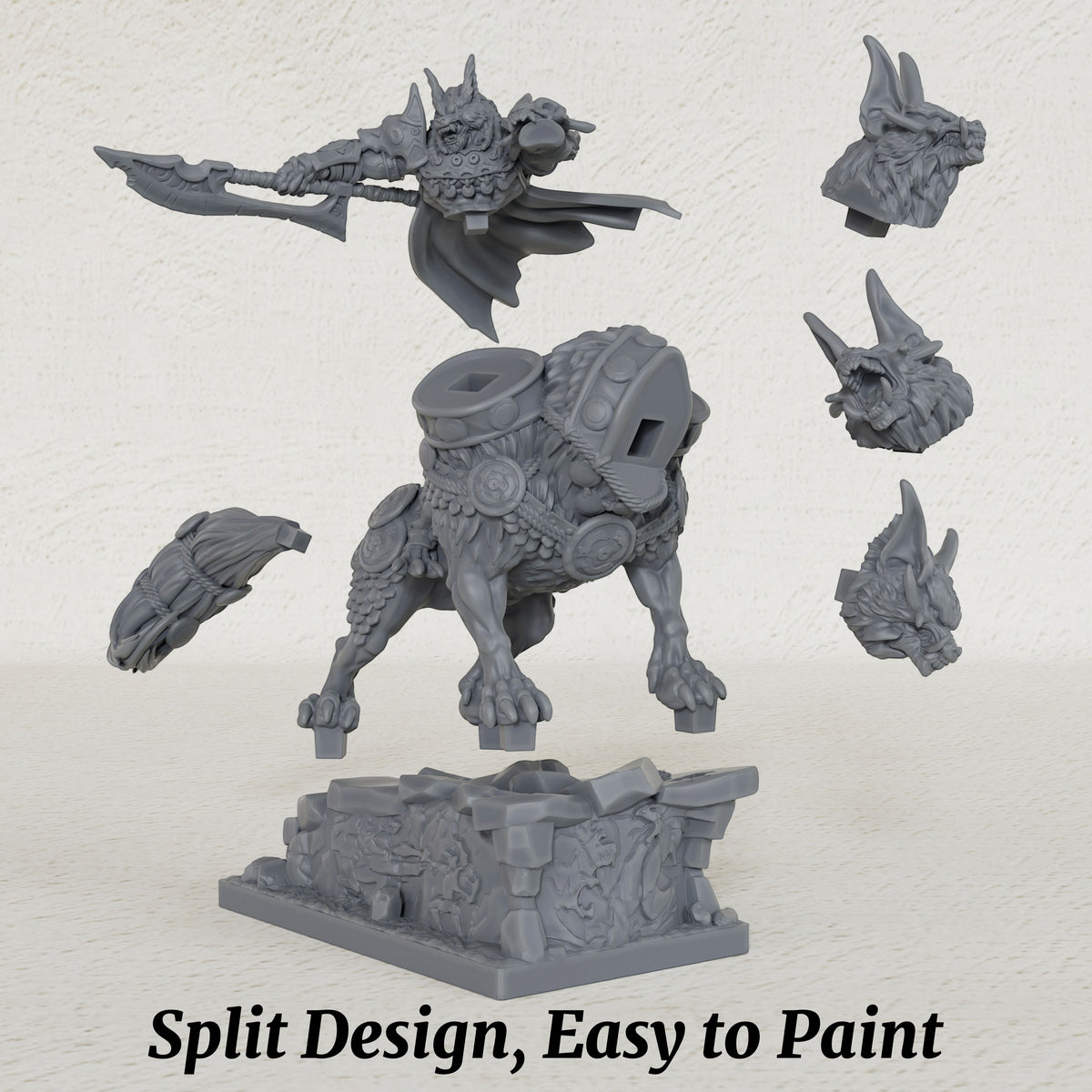 AS1042 Dire Wolf Rider Resin Miniature, Orc Rider on Armored Two-Headed Dire Wolf, Unpainted Fantasy Wargame Figure, DND RPG Monster Model