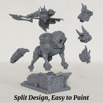 AS1042 Dire Wolf Rider Resin Miniature, Orc Rider on Armored Two-Headed Dire Wolf, Unpainted Fantasy Wargame Figure, DND RPG Monster Model