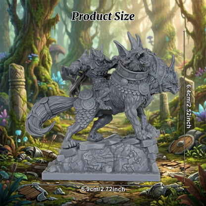 AS1042 Dire Wolf Rider Resin Miniature, Orc Rider on Armored Two-Headed Dire Wolf, Unpainted Fantasy Wargame Figure, DND RPG Monster Model