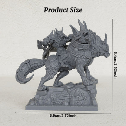 AS1042 Dire Wolf Rider Resin Miniature, Orc Rider on Armored Two-Headed Dire Wolf, Unpainted Fantasy Wargame Figure, DND RPG Monster Model